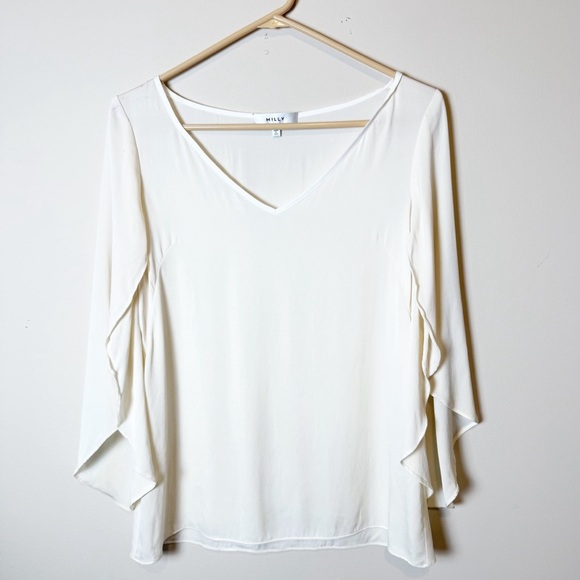 Milly Silk Butterfly Sleeve V Neck Blouse size 4 - Picture 2 of 9